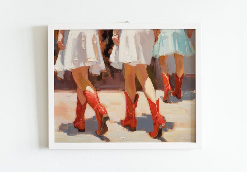 Red Cowgirl Boot Print Cute Girly Painting Trendy Dorm Decor Western Printable Wall Art image 5