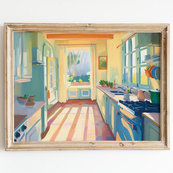 Pastel Cottagecore Print | Maximalist Kitchen Decor | Breakfast Nook Painting | Retro Kitchen Printable Art