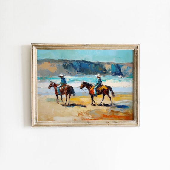 Antique Cowboy Print | Equestrian Painting | Ranch House Art | Rustic Downloadable Print