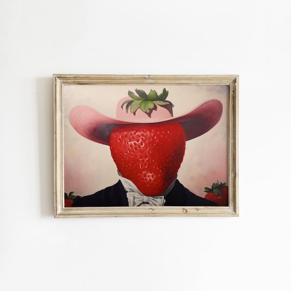 Western Kitchen Painting | Strawberry Cowgirl | College Dorm Art | Funny Downloadable Print