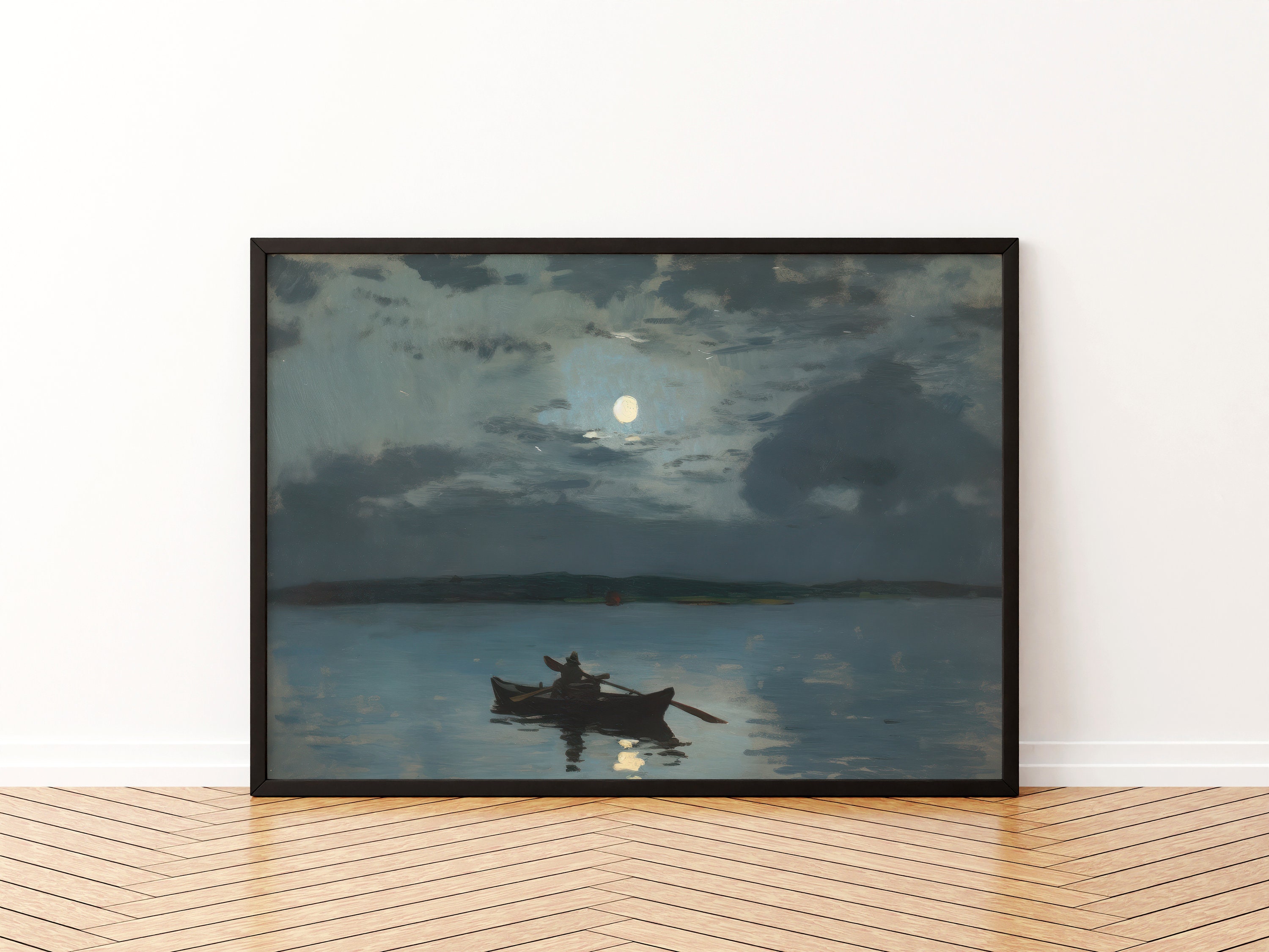 Night Sky Print | Full Moon Painting | Dark Moody Vintage Decor | Goth ...