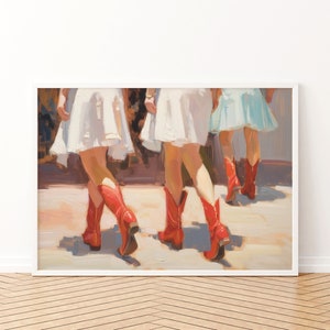 Red Cowgirl Boot Print Cute Girly Painting Trendy Dorm Decor Western Printable Wall Art image 3