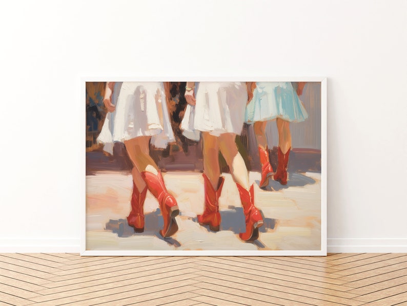 Red Cowgirl Boot Print Cute Girly Painting Trendy Dorm Decor Western Printable Wall Art image 3