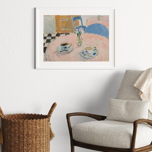 Pastel Coffee Corner Print | Girly Dorm Room Decor | Trendy Printable Wall Art | Retro Pink and Blue Painting image 9