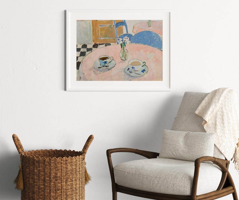 Pastel Coffee Corner Print | Girly Dorm Room Decor | Trendy Printable Wall Art | Retro Pink and Blue Painting image 9