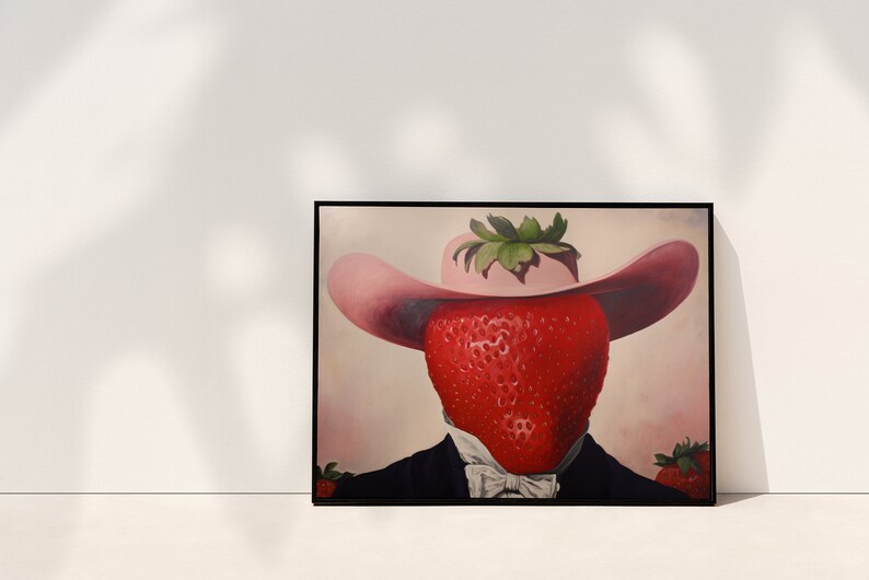 Peinture de cuisine occidentale | Cowgirl aux fraises | Art du dortoir universitaire | Impression téléchargeable amusante image 7