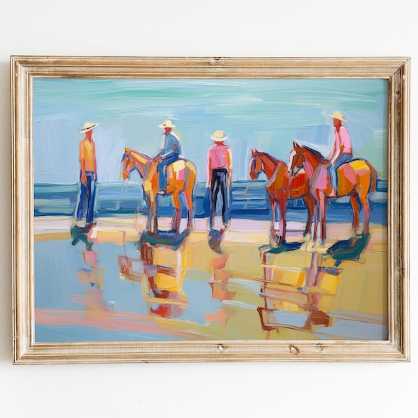 Western Downloadable Print | Preppy Coastal Landscape | Cowboy Oil Painting | Trendy Wall Art