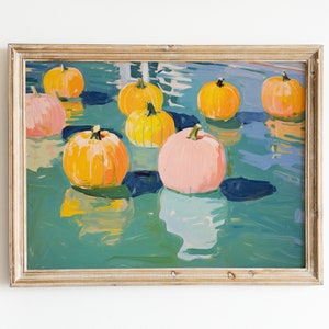 Retro Pool-Druck | Adretter Herbst Wohnung Dekor | Trendige Kürbis Wandkunst | Küsten herunterladbare Druck