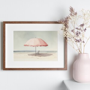Pale Watercolor Painting | Beach Umbrella Print | Light Pink Aesthetic Art | Muted Downloadable Print image 7