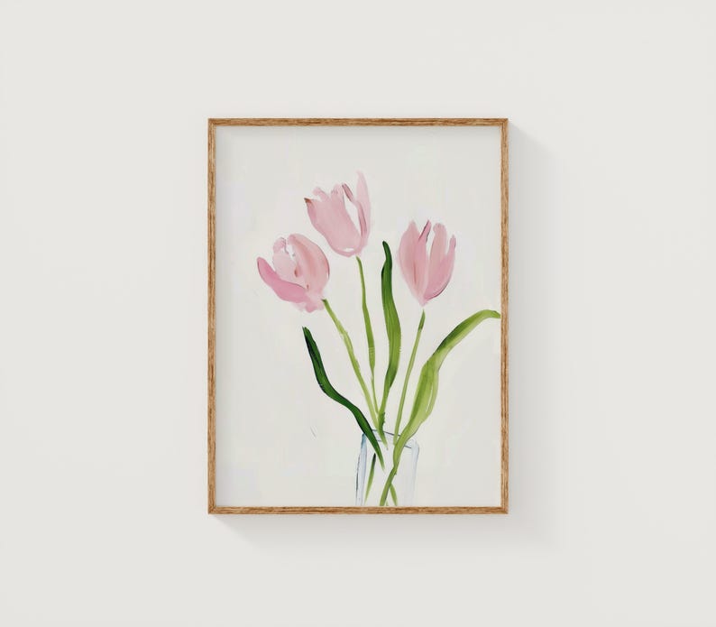 Pink Tulip Painting | Dorm Room Printable Wall Art | Girly Pink Print ...