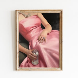 Girly Pink Vintage Wall Art | Bar Cart Print | Trendy Printable Download | Cute Apartment Decor | Aesthetic Living Room Painting