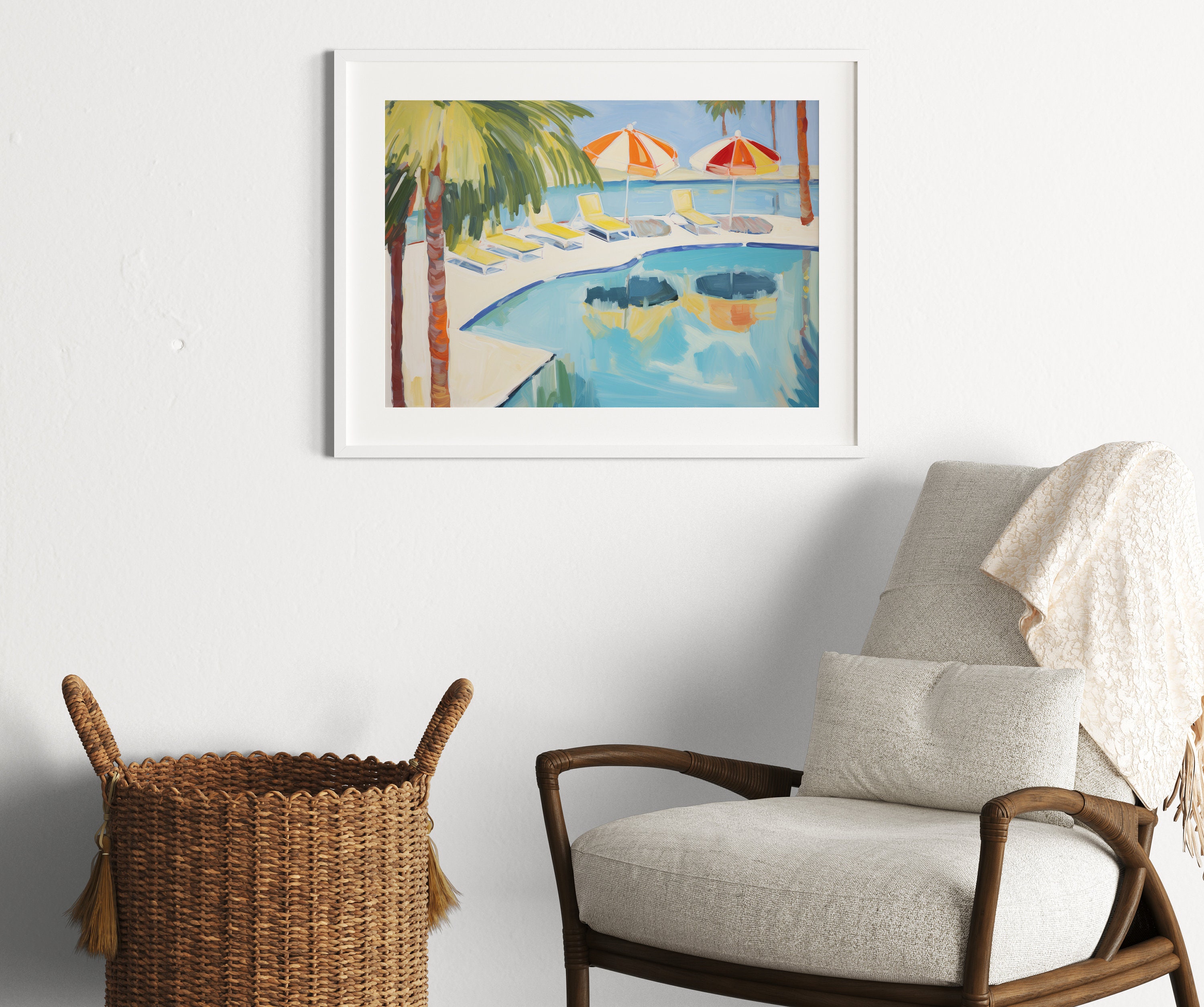 Preppy Swimming Pool Print | Coastal Bathroom Decor | Light Blue ...
