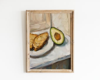アボカドトーストの絵画：風変わりなキッチンの壁アート（デジタル