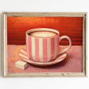 Vintage Coffee Nook Wall Art | Girly Apartment Kitchen Print | Printable Digital Download | Pink and Red Decor | Cute Breakfast Poster