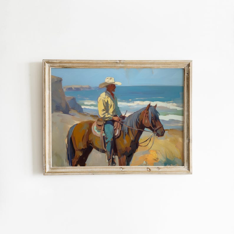 Quadro vintage da cowboy / Arte murale in stile country costiero / Arredamento per casa di ranch / Stampa western scaricabile immagine 1