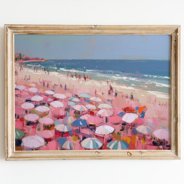 Vintage Beach Print | Abstract Coastal Painting | Girly Apartment Decor | Pink Printable Wall Art