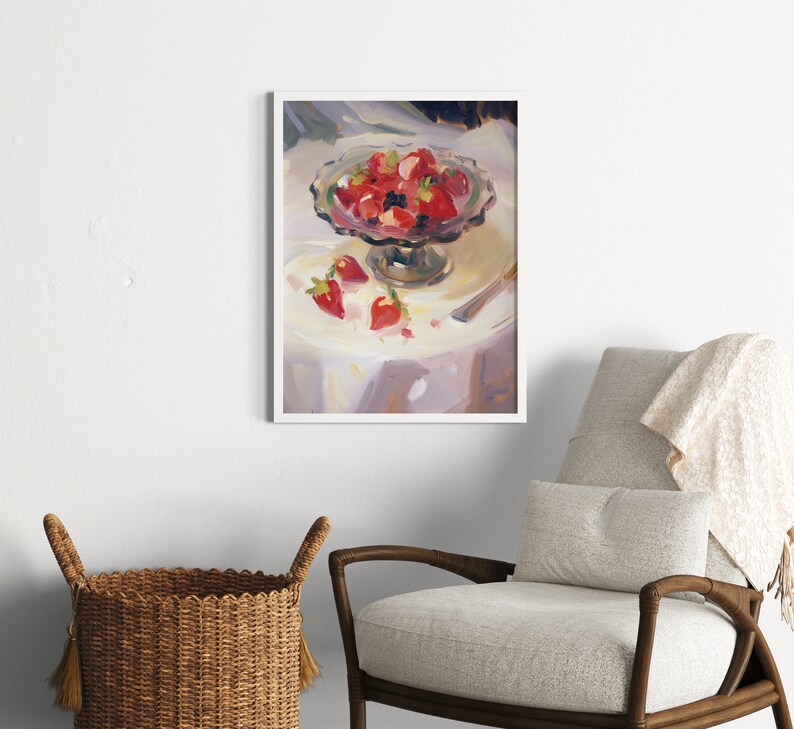 Coquette Room Decor | Strawberry Painting | Aesthetic Apartment Poster | Printable Digital Download image 9