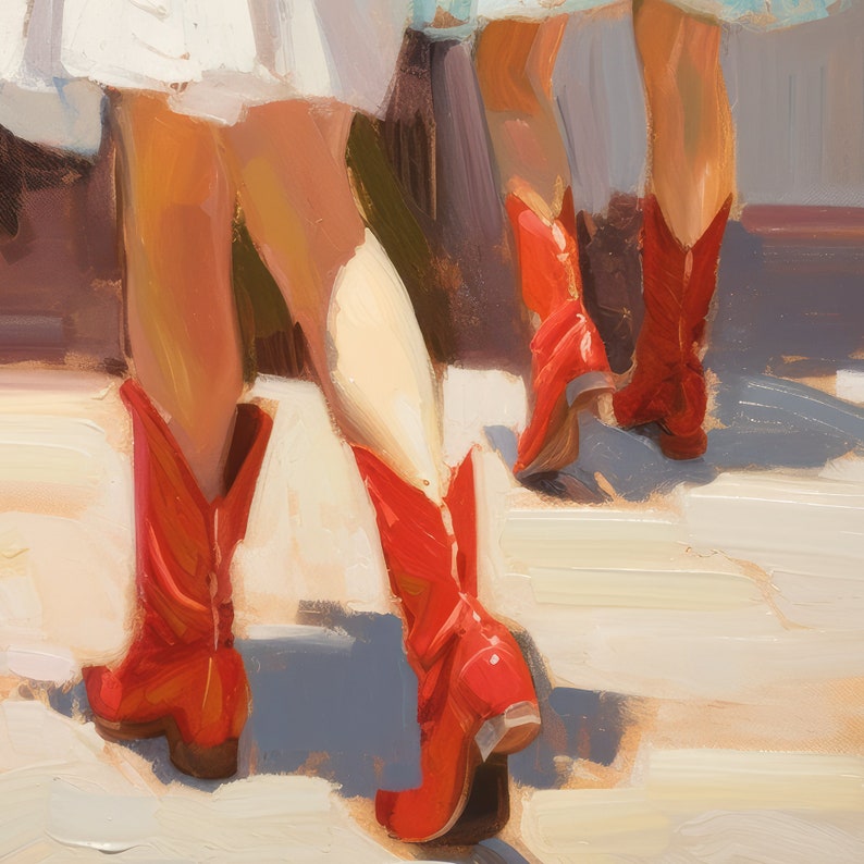 Red Cowgirl Boot Print Cute Girly Painting Trendy Dorm Decor Western Printable Wall Art image 2