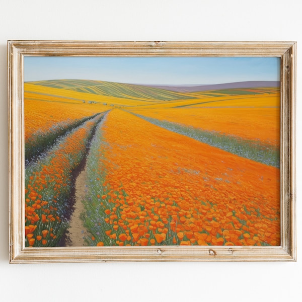 California Poppies | State Flower Print | Orange Apartment Art | Printable Download