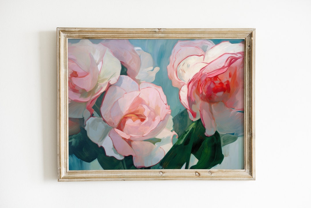 Girly Pink Rose Print | Aesthetic College Apartment Wall Art | Vintage ...