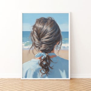 Blue Beach Painting Coastal Apartment Decor Girly Gallery Wall Printable Digital Download image 3