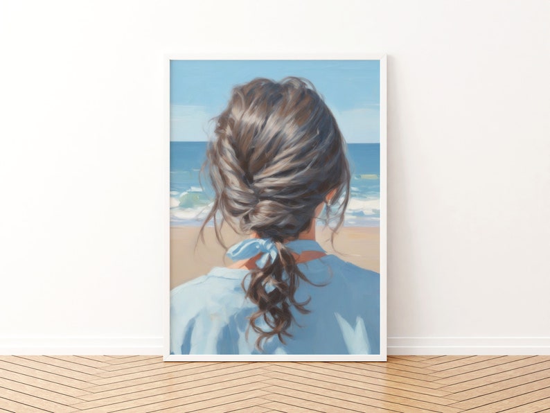 Blue Beach Painting Coastal Apartment Decor Girly Gallery Wall Printable Digital Download image 3