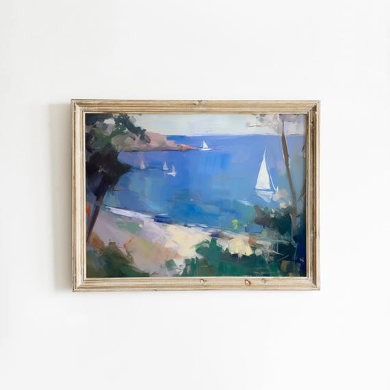 Blue Seascape Print | Soft Aesthetic Decor | Blue Apartment Art | Coastal Printable Art