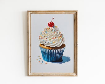Cupcake Painting | Cute Apartment Decor | Food Artwork | Retro Kitchen Printable Wall Art