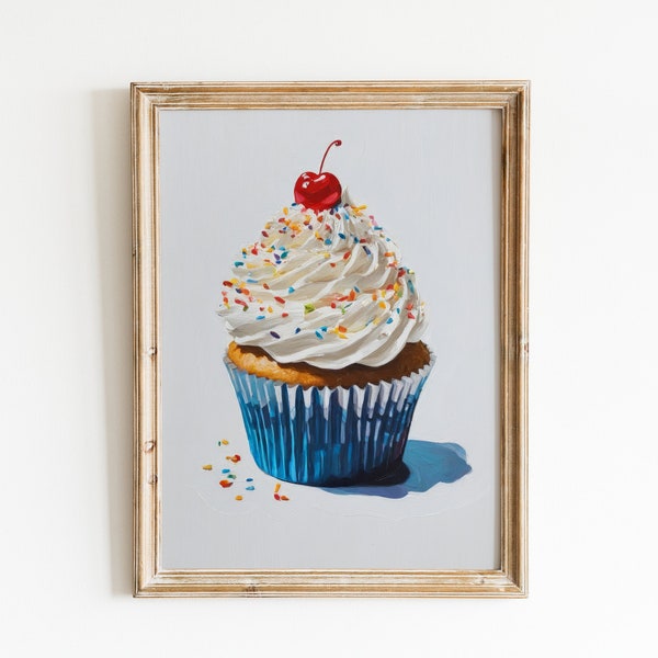 Peinture de petit gâteau | Jolie décoration d'appartement | Oeuvre d'art culinaire | Art mural imprimable cuisine rétro