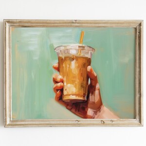 Iced Coffee Print | Dorm Room Printable Wall Art | Pastel Kitchen Artwork | Food and Drink Poster | Cute Summer Decor | Digital Download