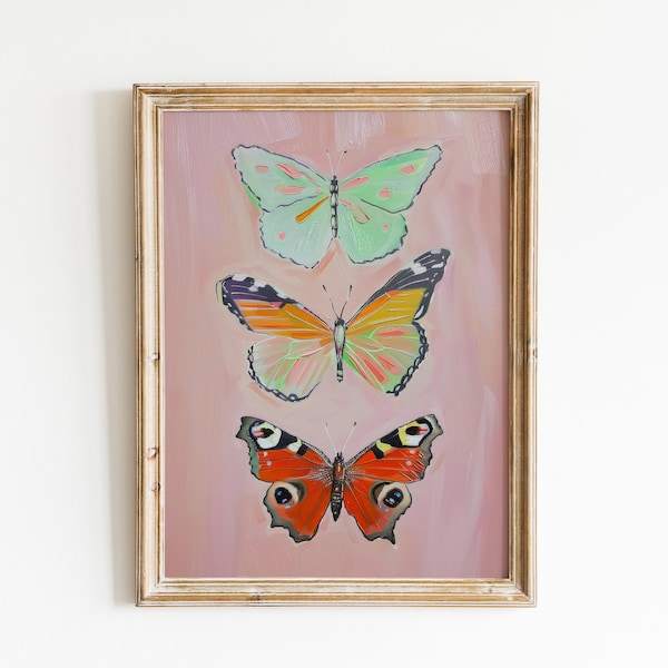 Butterfly Wall Art | Preppy Dorm Room Print | Blush Pink Painting | Girly Printable Instant Download