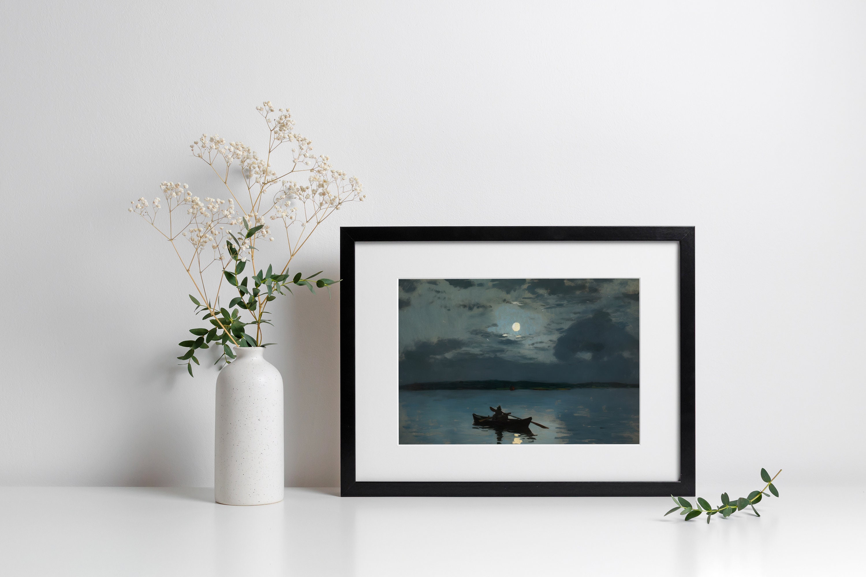 Night Sky Print | Full Moon Painting | Dark Moody Vintage Decor | Goth ...
