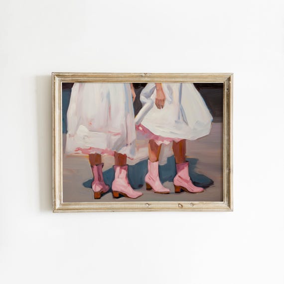 Retro Downloadable Print | Girly Western Wall Art | Pink Apartment Painting | 1950s Aesthetic