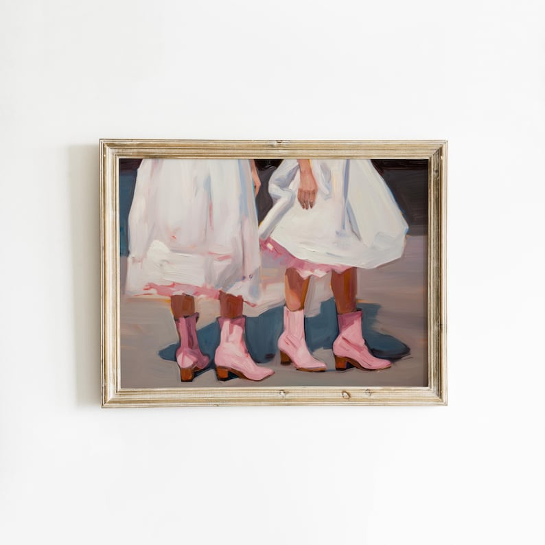 Retro Downloadable Print | Girly Western Wall Art | Pink Apartment Painting | 1950s Aesthetic image 1