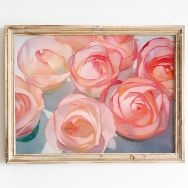 Soft Pink Painting | Rose Oil Painting | Pastel Pink Nursery | Pale Art Download