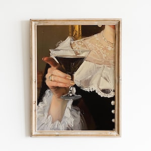 Vintage espresso-martini-afdruk | Afdrukbare kunst voor barwagen | Leuke meisjesachtige studentenkamerdecoratie | Cocktailschilderij | Victoriaanse esthetiek