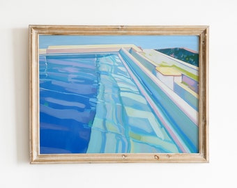 Retro Pool Painting | Blue Pool Print | Maximalist Room Decor | Summer Printable Download