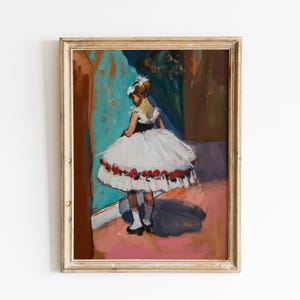 Vintage Ballerina Painting | Girl Nursery Decor | French Printable Wall Art | Ballet Artwork | Moody Dark Academia Print