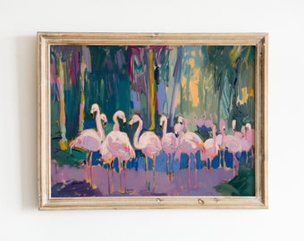 Pink Flamingo Print | Maximalist Printable Wall Art | Girly Apartment Decor | Palm Beach Aesthetic