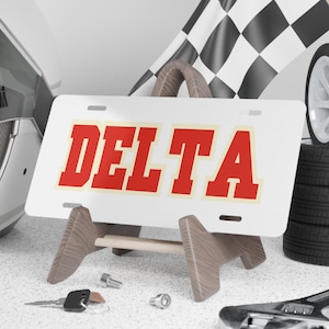 Delta Vanity Plate | Delta License Plate | Crimson and Cream Vanity Plate | Delta Car Accessories | Delta Car Decor