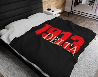 Delta 1913 Plush Blanket | Delta Blanket | Delta 1913 | Crimson and Cream | Sorority Blanket | Black Plush Blanket | Delta Gift