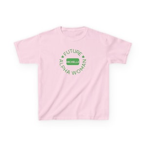 Custom Future Alpha Women Kids Tee | Alpha Shirt | Personalized Kids Alpha Top | Pink and Green Top | Future Soror Gift