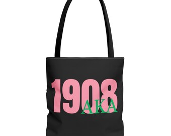 AKA 1908 Tote Bag | Alpha Kappa Alpha Tote Bag | AKA Tote | Pink and Green | Bag for Soror | Black Tote | Perfect AKA Gift