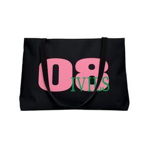 Ivies 08 Weekender Bag | Alpha Tote Bag | 08 Tote | Pink and Green | Bag for Soror | Black/White Tote | Perfect Alpha Gift