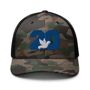 20 Camouflage Trucker Hat | Zeta Cap | Zeta 20 Hat | Royal Blue and White | 20 Embroidered Hat