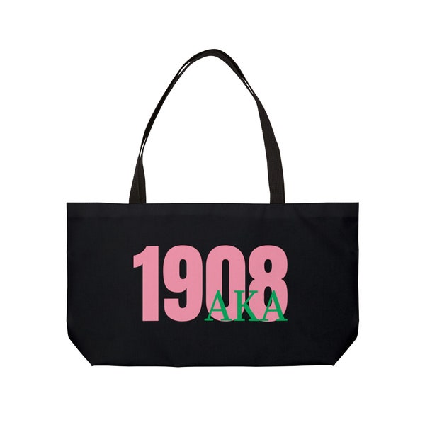 AKA 1908 Weekender Bag | Alpha Kappa Alpha Tote Bag | AKA Tote | Pink and Green | Bag for Soror | Black Tote | Perfect AKA Gift