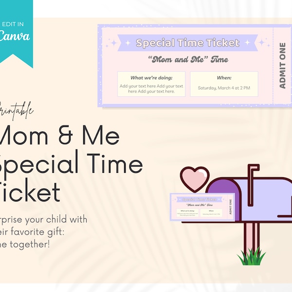 Mom and Me Special Time Ticket, Mother Daughter Ticket, Mother's Day Gift, DIY Ticket