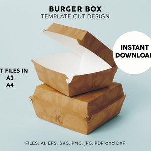Burger Box SVG Template, Cheeseburger Box Template, Cricut Cut Files, Silhouette Cut Files, dfx, pdf, png - Téléchargement numérique