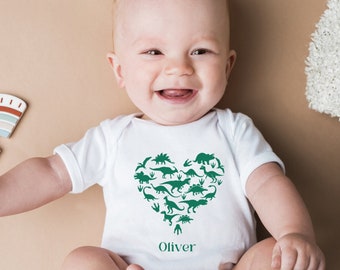 Cute personalized dinosaur t-shirt and long sleeve baby bodysuit, baby shower gift, baby clothes