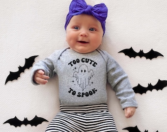 Para lindo para asustar traje de bebé de manga larga para la temporada de otoño y Halloween, regalo de Halloween, camisa de temporada espeluznante